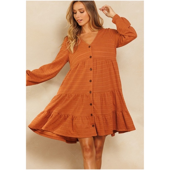 047 Boho Button up Ruffle Mini Dress - Picture 2 of 6